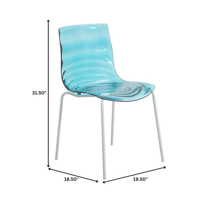 Astor Water Ripple Design Dining Chair in White Base Trans Blue Seat Set of 4