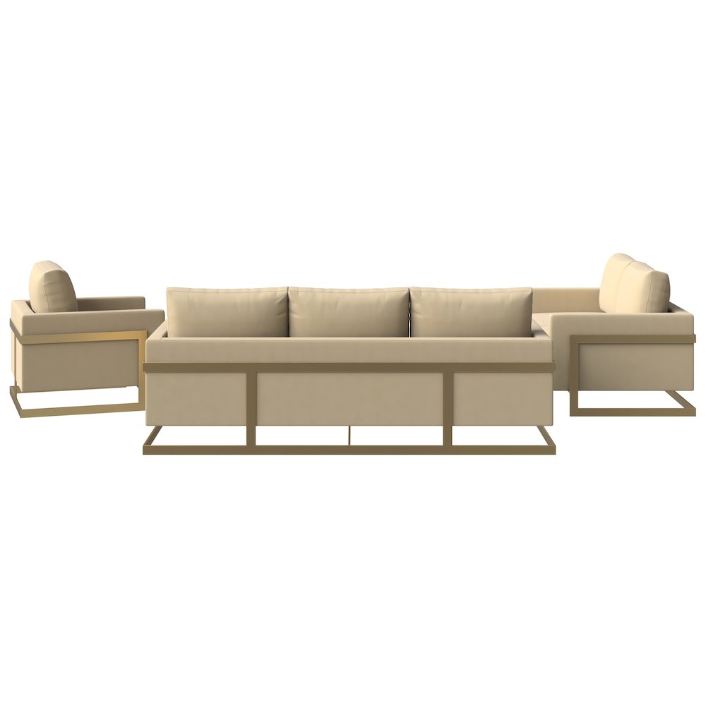 Lincoln 3-Piece Velvet Living Room Sofa Set With Gold Frame