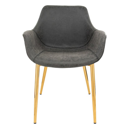 Markley Modern Leather Dining Arm Chair With Gold Metal Legs Set of 2