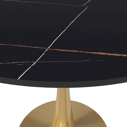Bristol 31" round dining table Gold base with Black Sintered stone Top