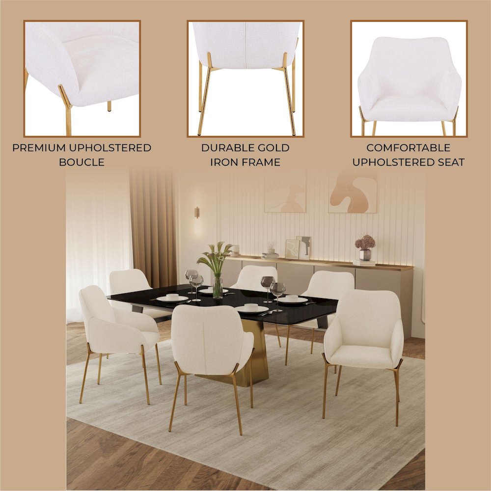 Zaire Collection Modern Dining Chair, Gold Legs and White Boucle