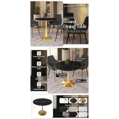 Bristol 31" round dining table Gold base with Black Sintered stone Top