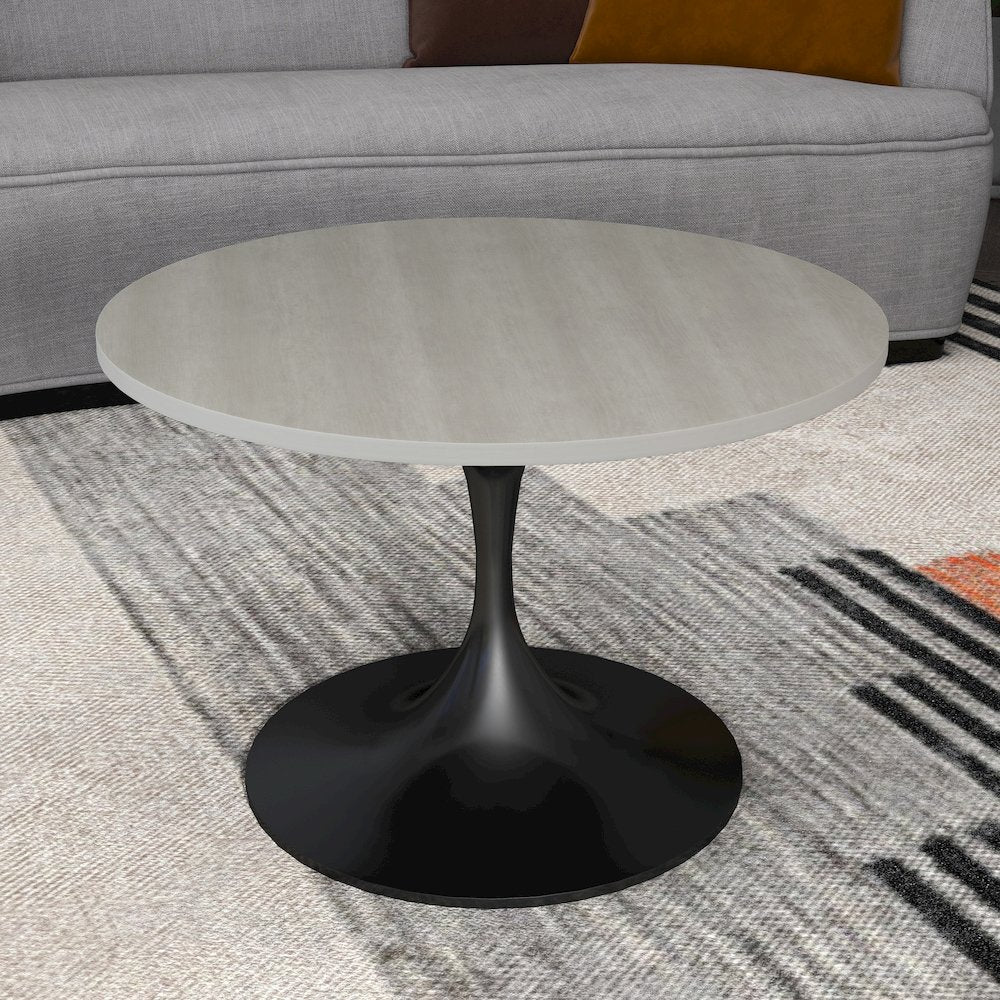 Verve Coffee Table Black base with 27" round Light Natural MDF top