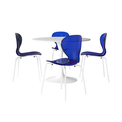 5-Piece Dining Set Round White MDF Dining Table