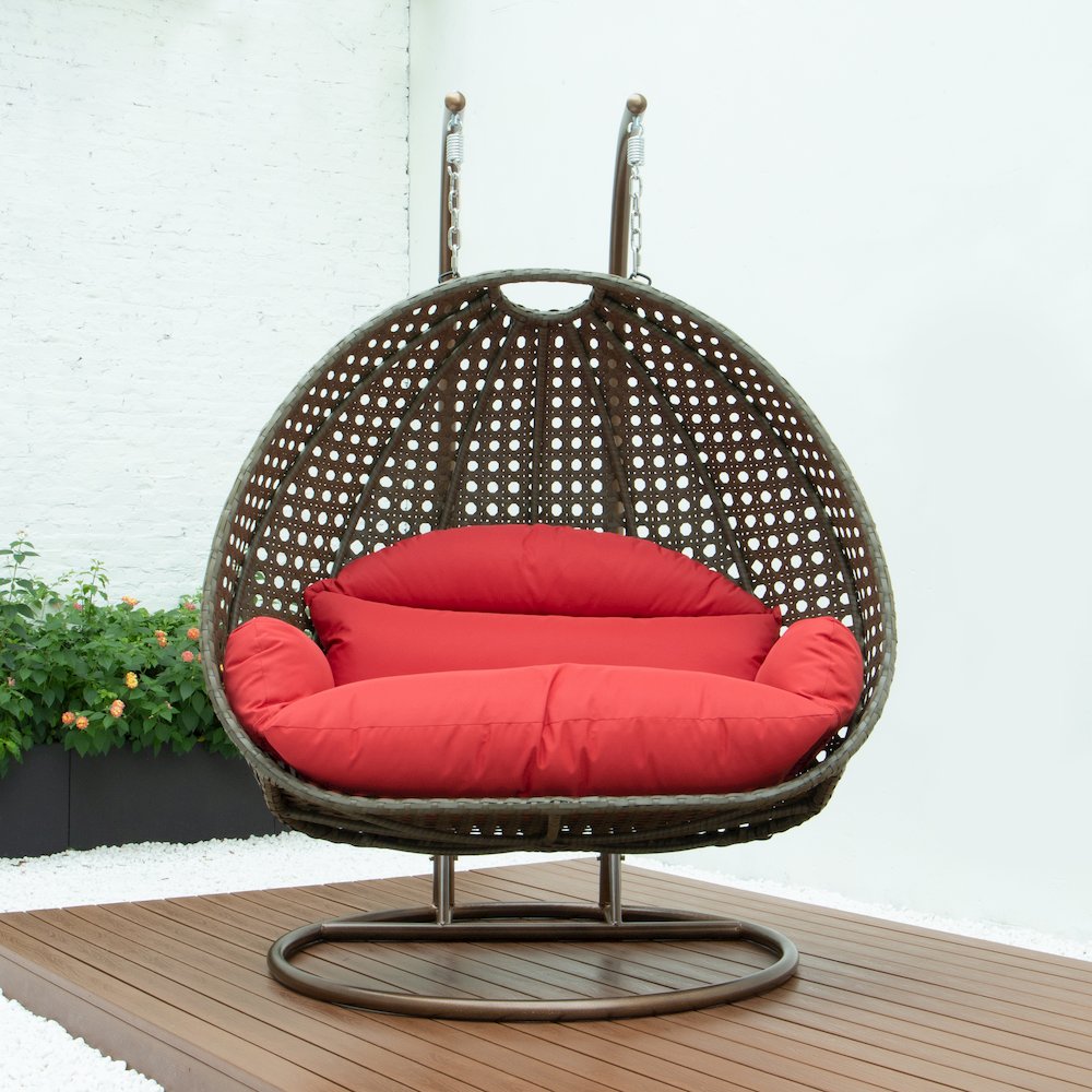 Beige Wicker Hanging 2 person Egg Swing Chair