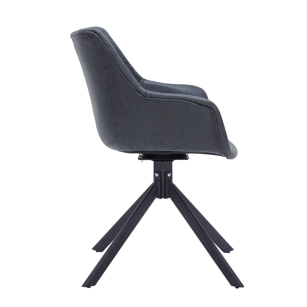 Markley Modern Leather Dining Swival Arm Chair in Black
