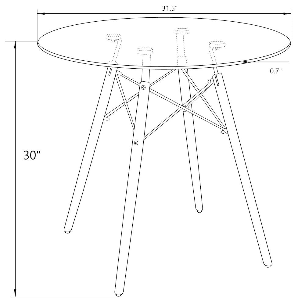 Dover 3-Piece Dining Set with Round Black MDF Top Bistro Table in Black