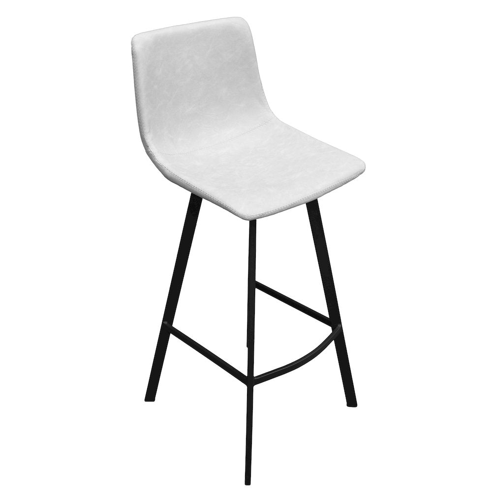 Elland Modern Upholstered Leather Bar Stool With Iron Legs & Footrest