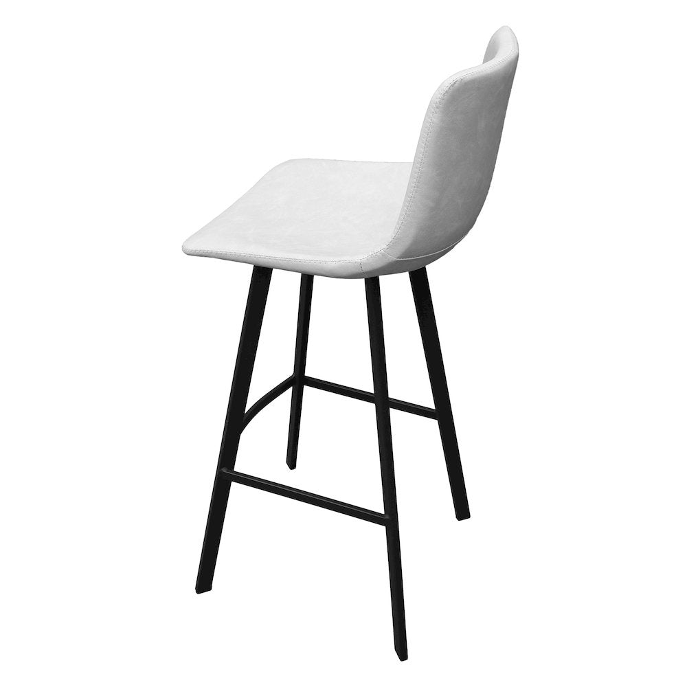 Elland Modern Upholstered Leather Bar Stool With Iron Legs & Footrest
