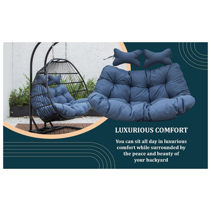 Wicker 2 Person Double Folding Hanging Egg Swing Cushion