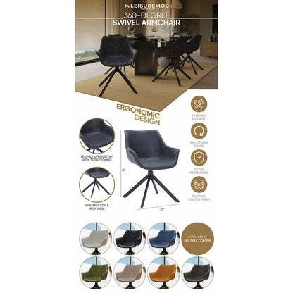 Markley Modern Leather Dining Swival Arm Chair in Black