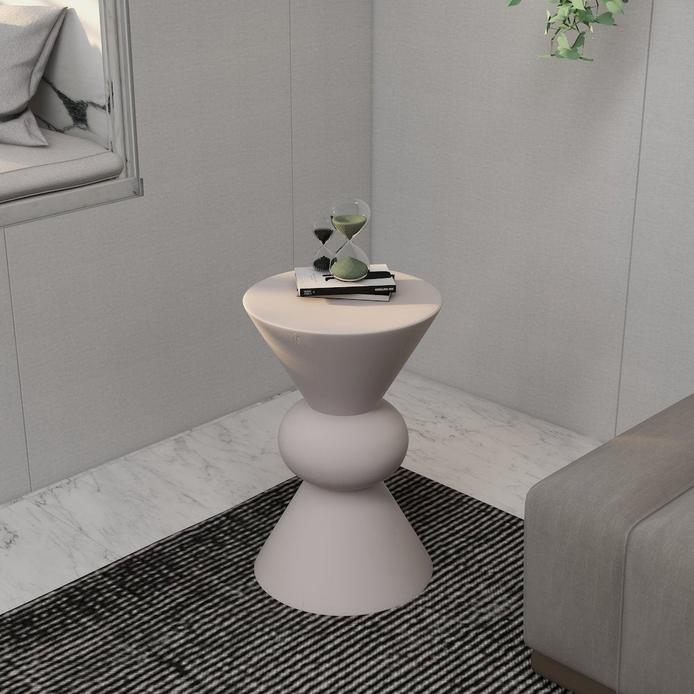 Echo Collection Fiberglass Outdoor Side Table in Cream