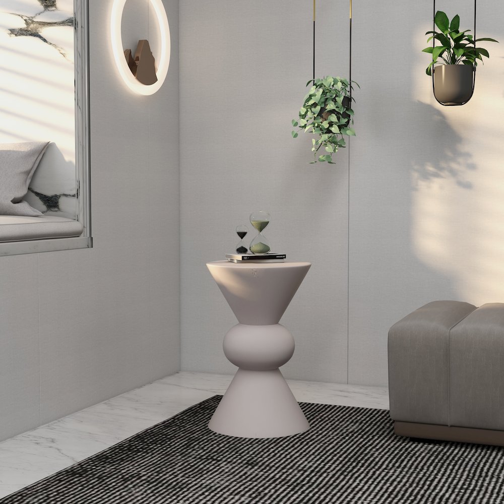 Echo Collection Fiberglass Outdoor Side Table in Cream