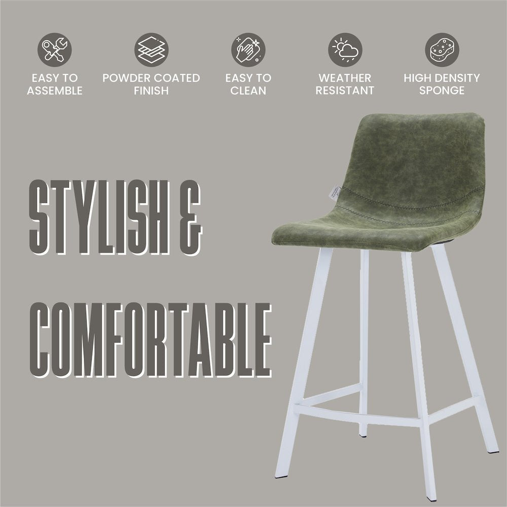 Elland - Counter stool - Olive Green- White Base