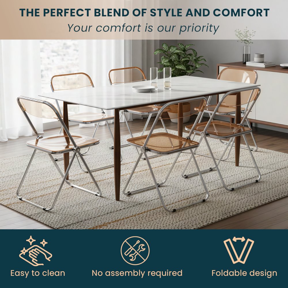 Lawrence Acrylic Folding Chair With Metal Frame, Set of 2