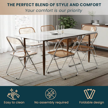 Lawrence Acrylic Folding Chair With Metal Frame, Set of 2