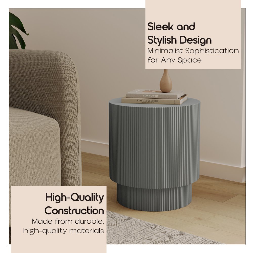 Eden Collection Fiberglass Outdoor Side Table in Light Grey