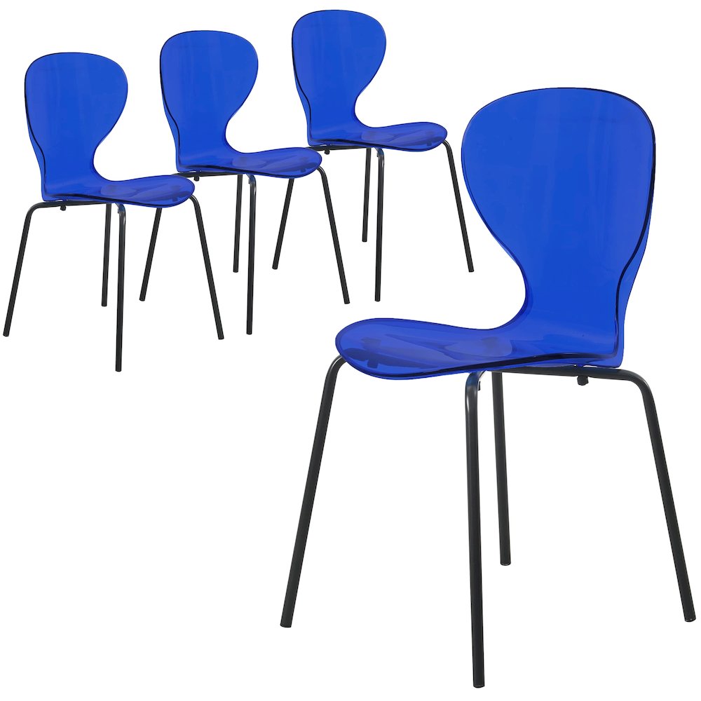 Modern Oyster Transparent Side Chair in Black Base set of 4