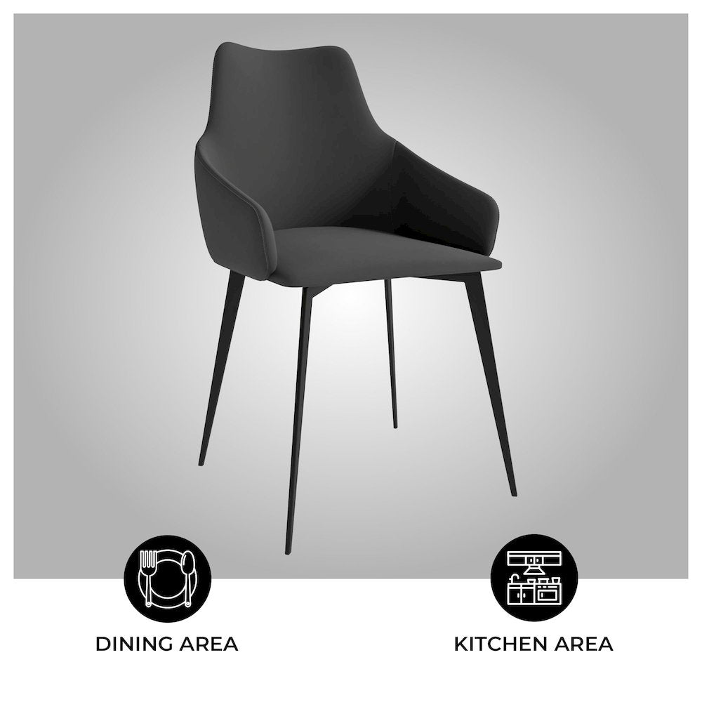 Sonnet Series Modern Dining Chair in Charcoal Fabric - Set of 2