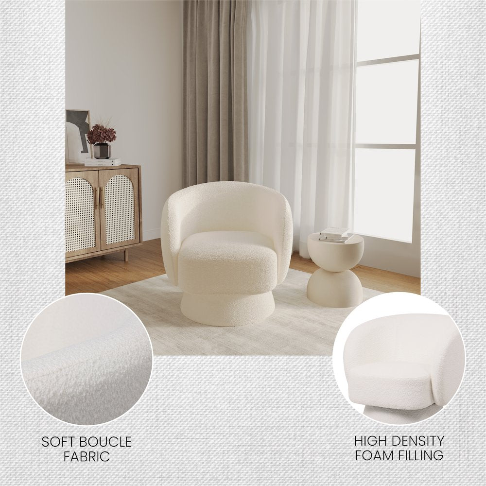 Raze Collection Modern Accent Chair in White Boucle