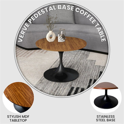 Verve Coffee Table Black base with 27" round Brown Wood MDF top