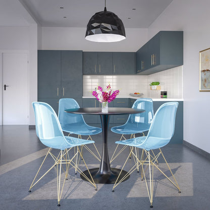 5-Piece Dining Set 35" Round Dining Table in Chrome - Transparent Blue
