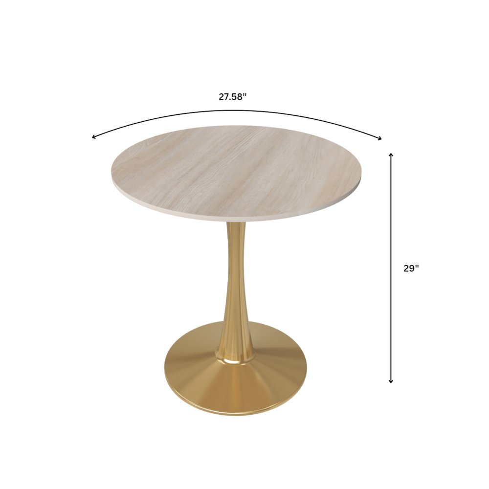 Bristol 27" round dining table Gold base with marbled MDF top