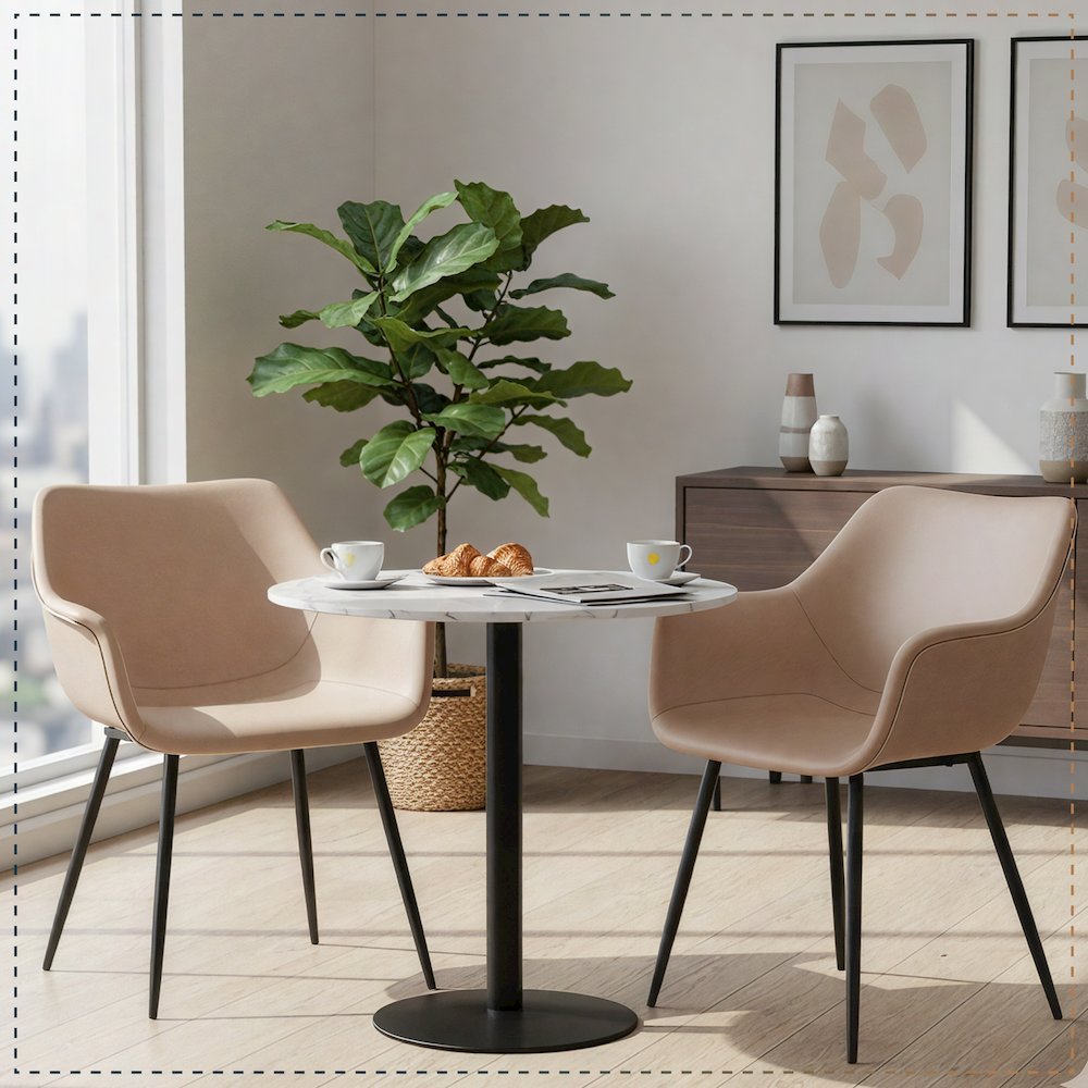 Markley Modern Leather Dining Arm Chair in Taupe