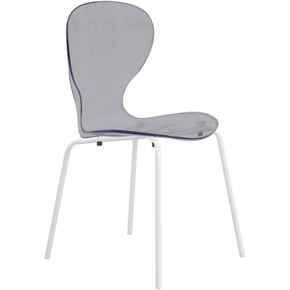 Modern Oyster Transparent Side Chair in White Base Set of 2