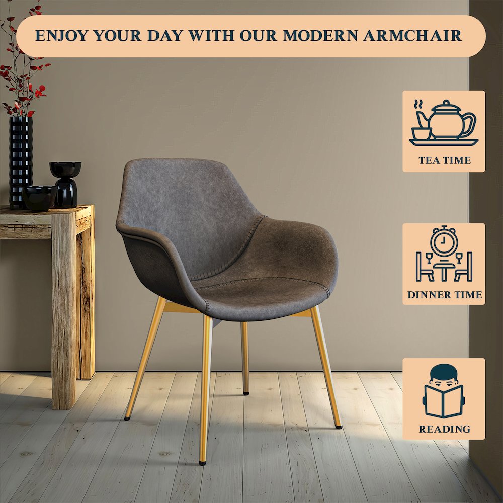 Markley Modern Leather Dining Arm Chair With Gold Metal Legs Set of 4