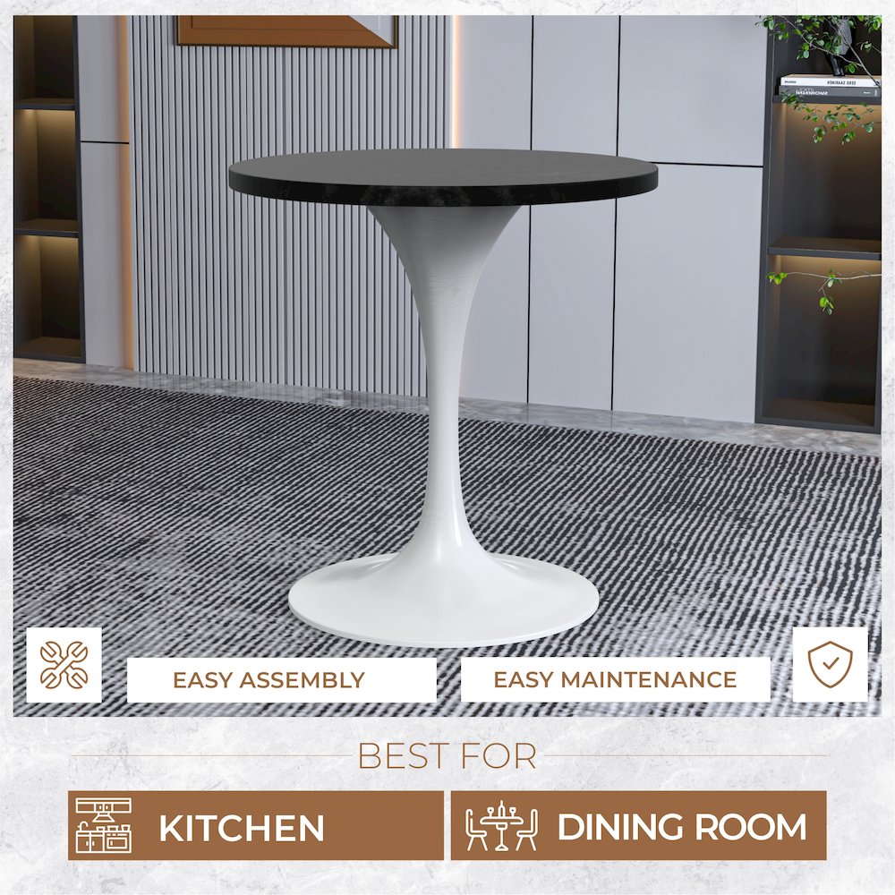 Verve Collection 27 Round Dining Table, White Base with Black MDF Top