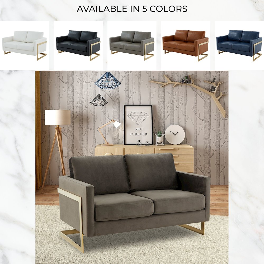 Lincoln Modern Mid-Century Upholstered Velvet Loveseat with Gold Frame