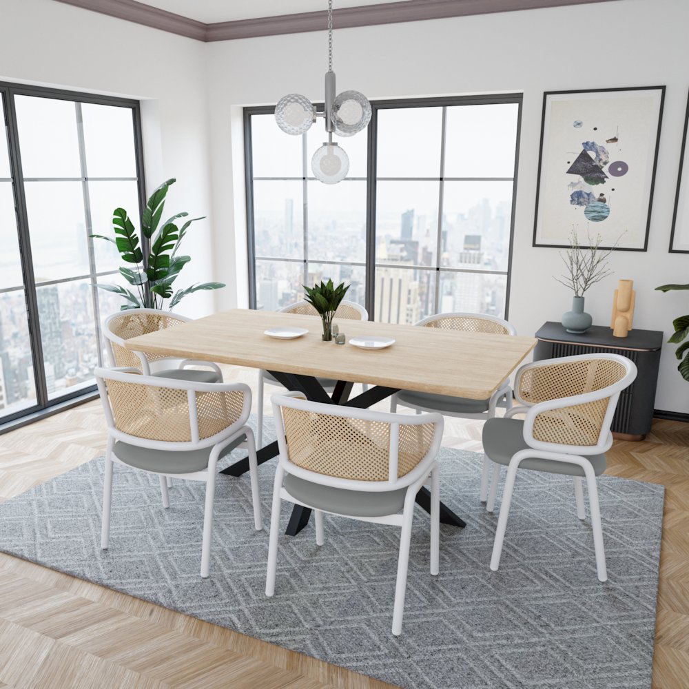 Ervilla - Dining Chair - White frame in Grey Leather