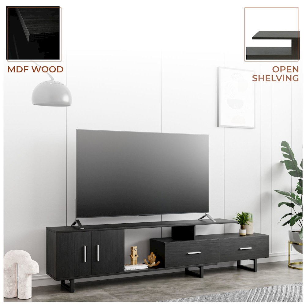 Avery Mid-Century Modern TV Stand with MDF Cabinet and Powder Coated Steel Legs