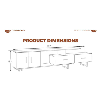 Avery Mid-Century Modern TV Stand with MDF Cabinet and Powder Coated Steel Legs