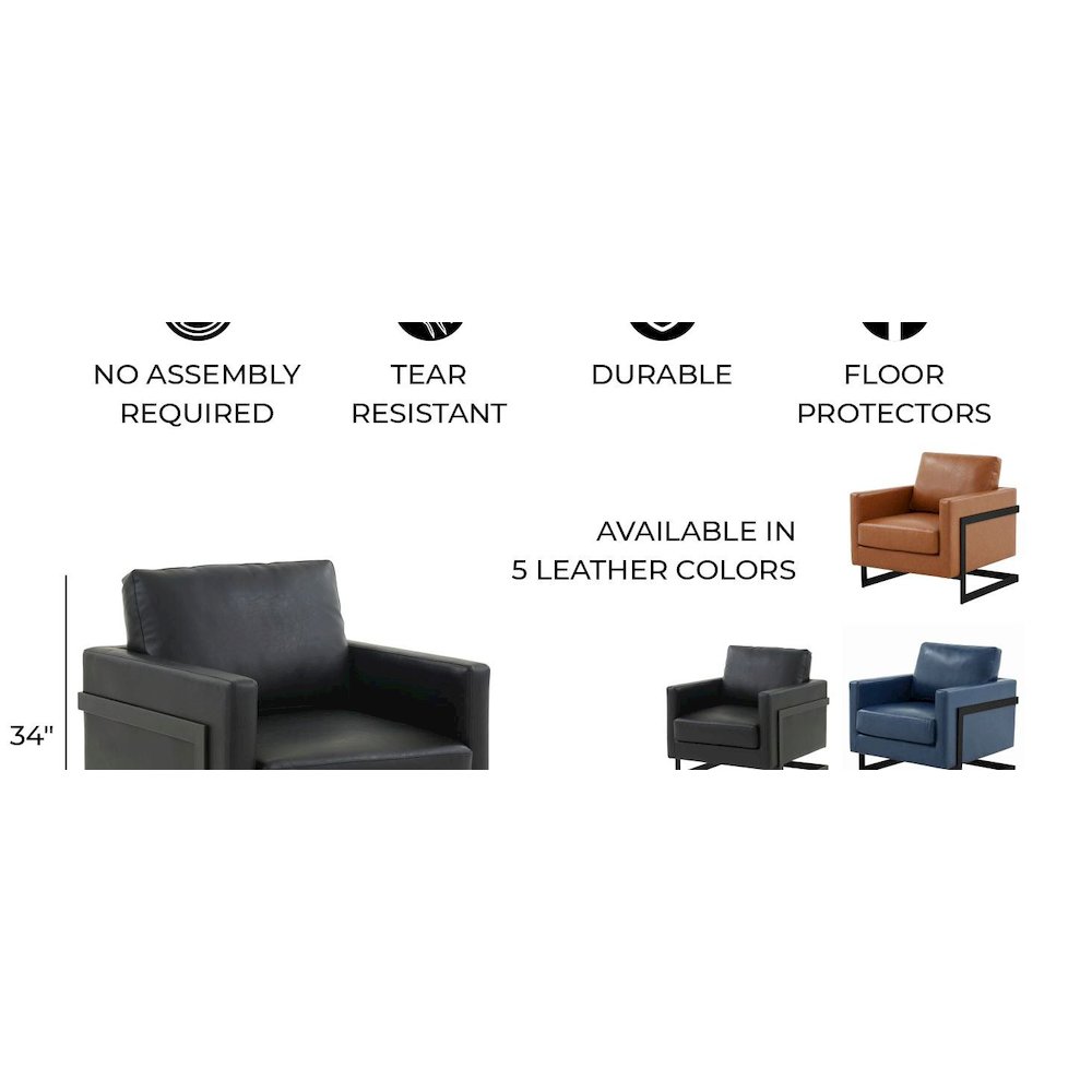 Lincoln Leather Accent Armchair With Black Steel Frame in Black