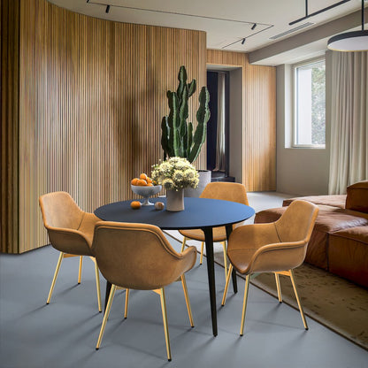 Markley Modern Leather Dining Arm Chair With Gold Metal Legs