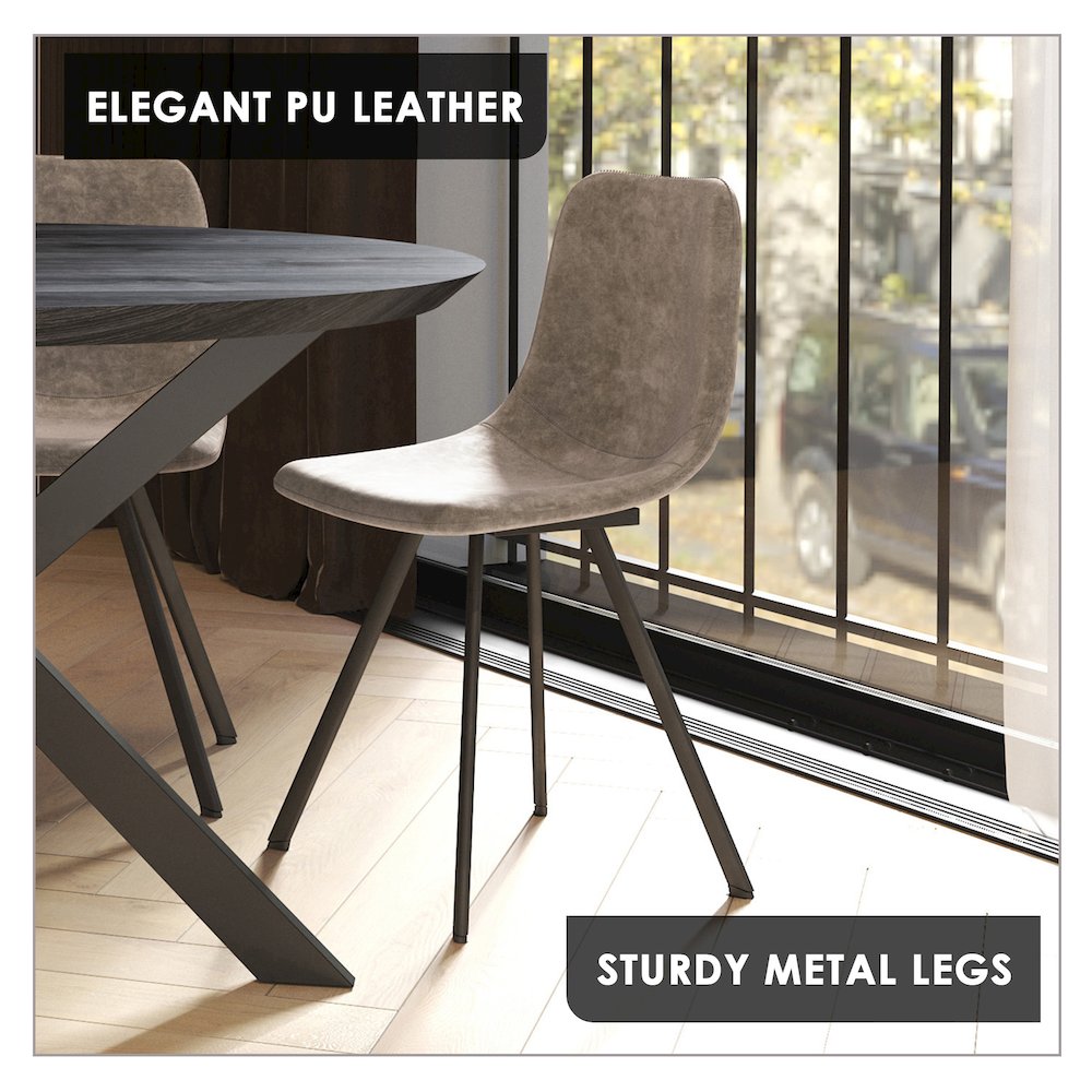 Markly Modern Leather Dining Chair With Metal Legs in Taupe Set of 2