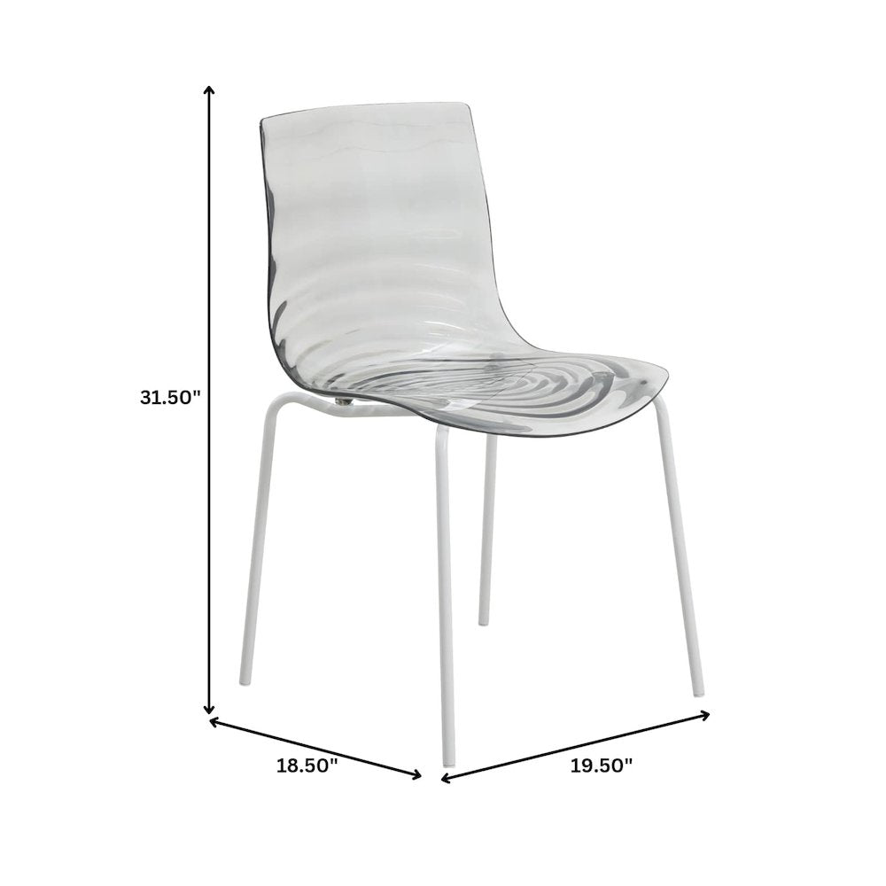 Astor Water Ripple Design Dining Chair in White Base Trans Black Seat Set of 2