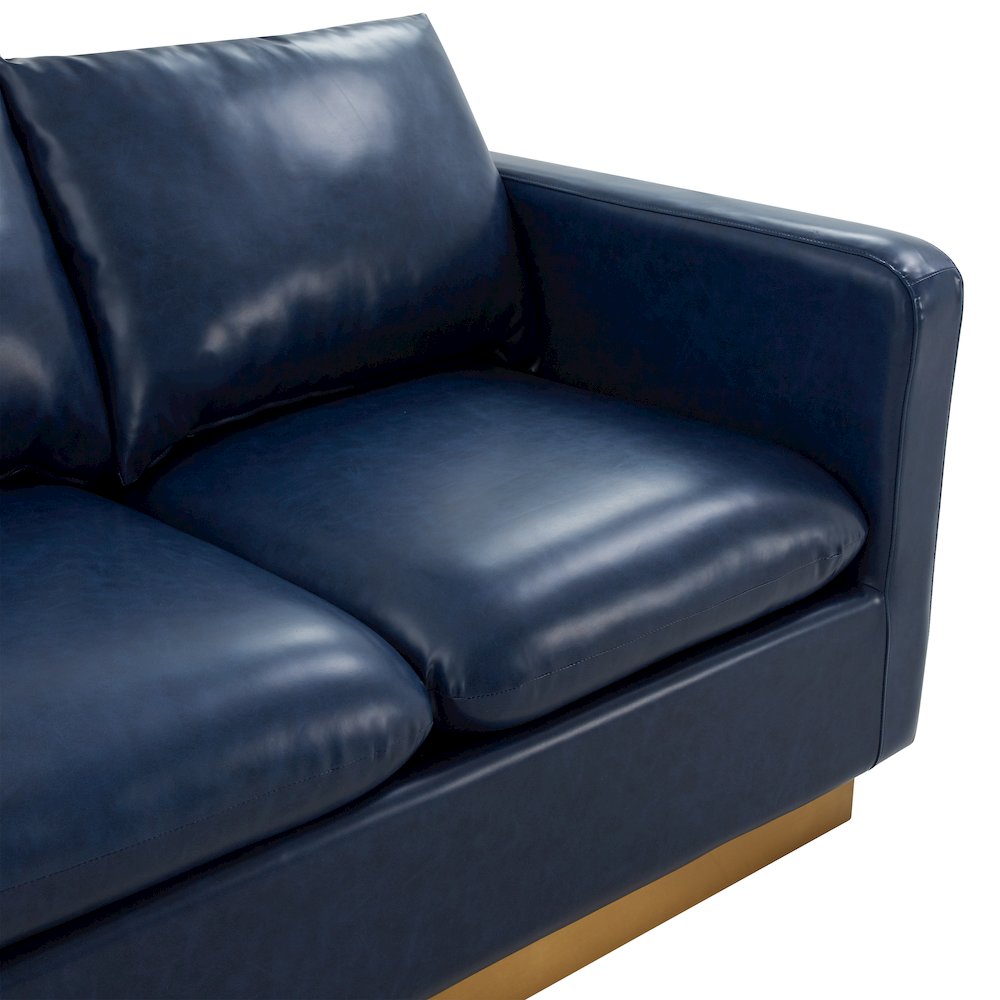 Nervo Modern Mid-Century Upholstered Leather Loveseat with Gold Frame