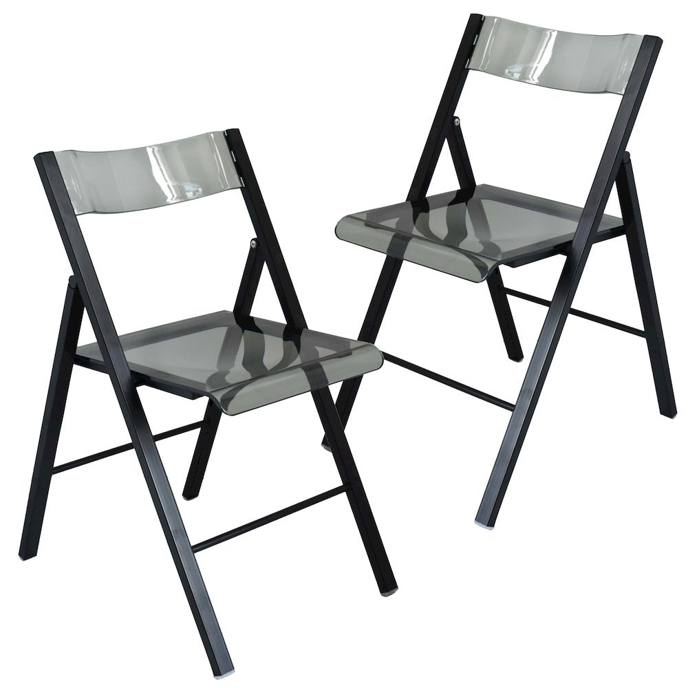Menno Modern Acrylic Folding Chair Black Frame With Trans Black Seat Set of 2