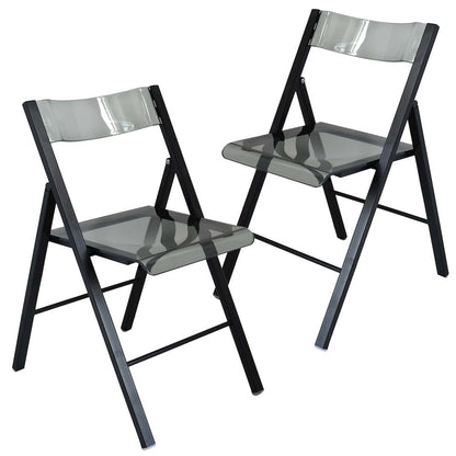 Menno Modern Acrylic Folding Chair Black Frame With Trans Black Seat Set of 2
