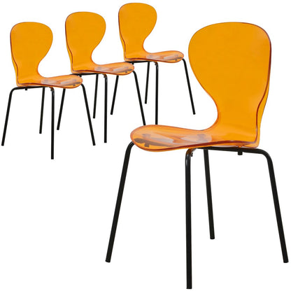 Modern Oyster Transparent Side Chair in Black Base