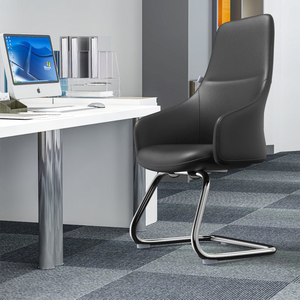 Celeste Series Guest Office Chair in Black Leather