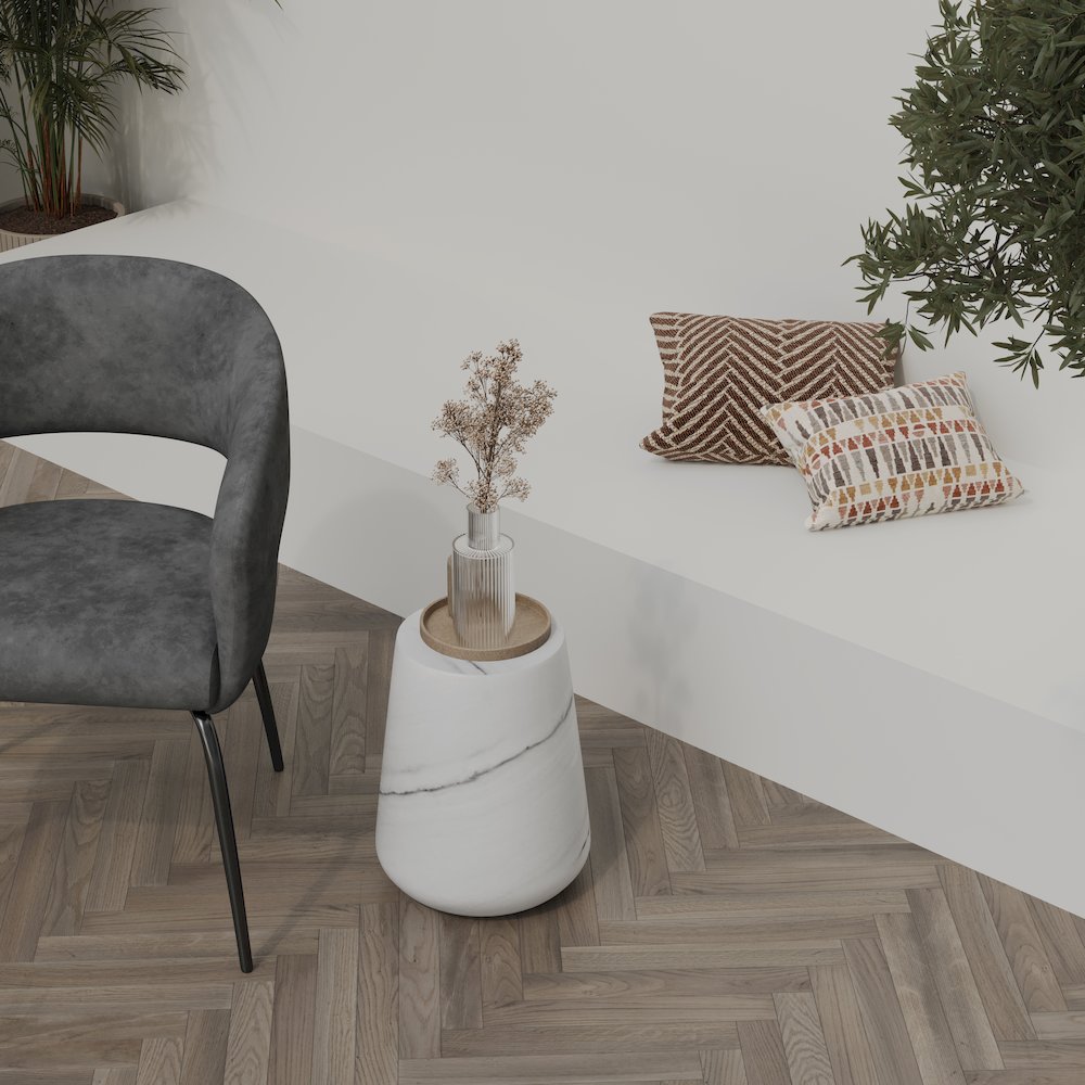 Modern Side End Table Glint Series In Marble White