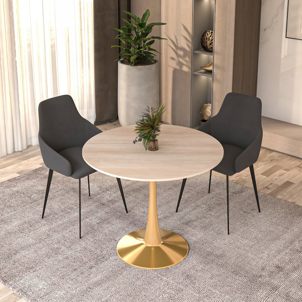 Bristol 31" round dining table Gold base with marbled MDF top
