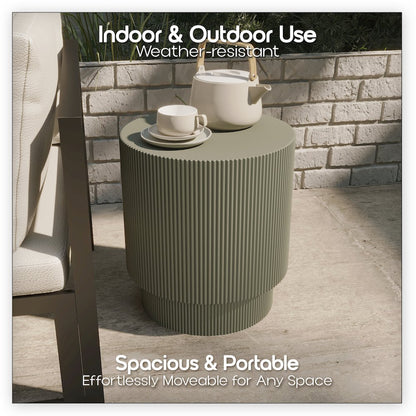Eden Collection Fiberglass Outdoor Side Table in Olive Green