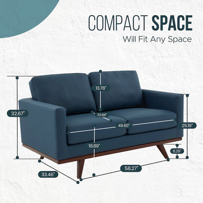 Chester Modern Leather Loveseat With Birch Wood Base