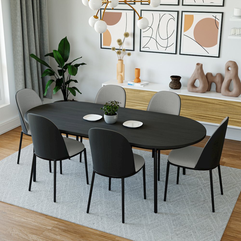 Tule Collection Dining Chair, Black Frame With Light Grey Leather