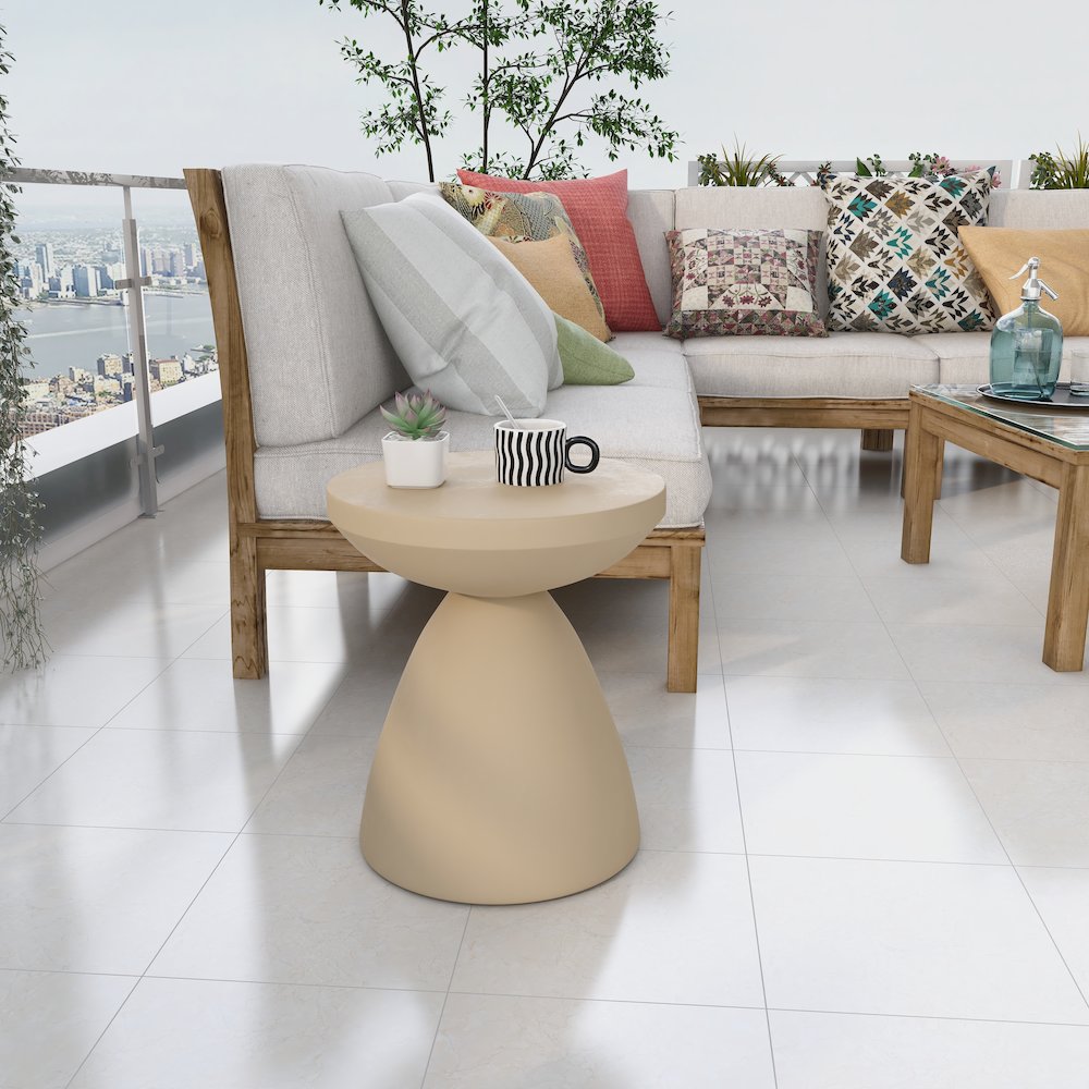 Dune Collection Fiberglass Outdoor Side Table in Beige